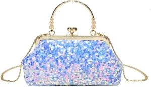 Women Sequins Evening Handbag Glitter Top Handle Purse Chain Cross-body Bag