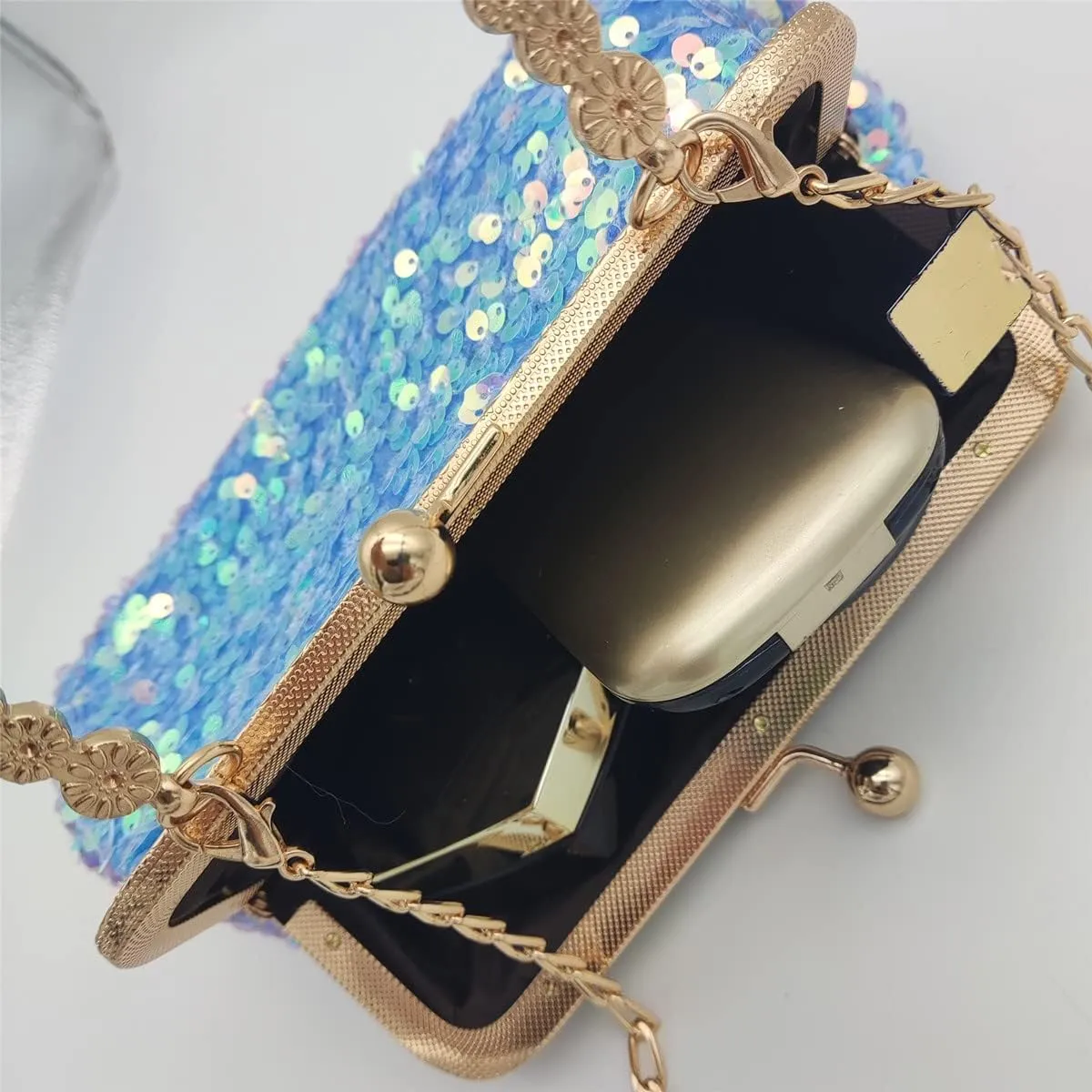 Women Sequins Evening Handbag Glitter Top Handle Purse Chain Cross-body Bag