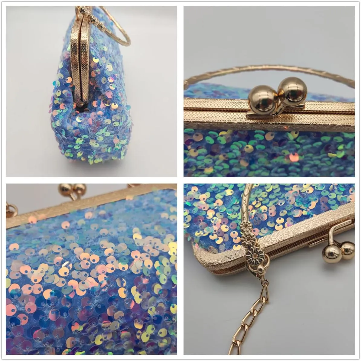 Women Sequins Evening Handbag Glitter Top Handle Purse Chain Cross-body Bag