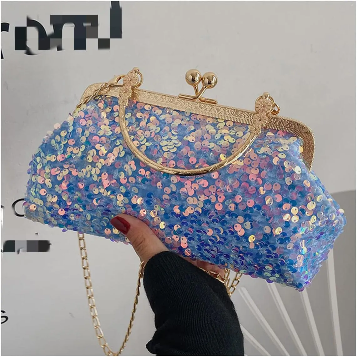 Women Sequins Evening Handbag Glitter Top Handle Purse Chain Cross-body Bag