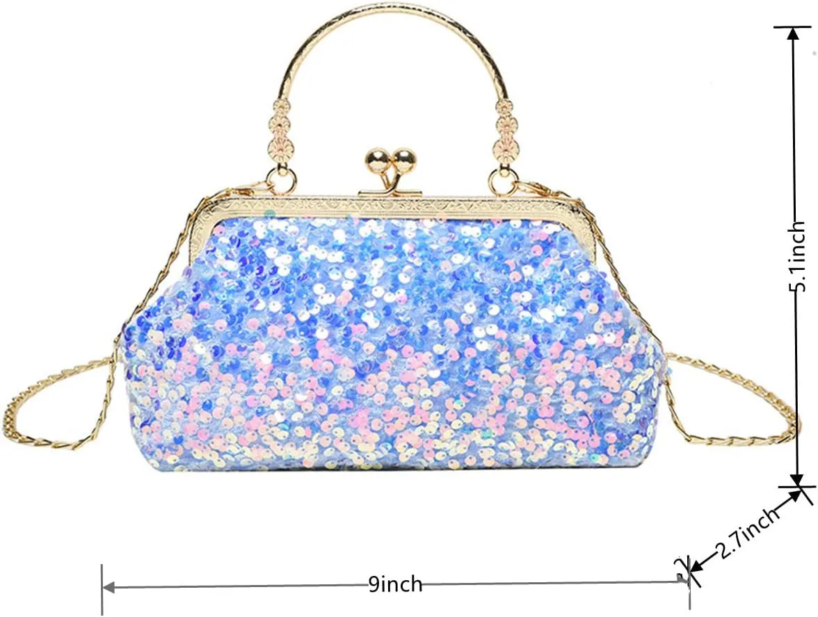 Women Sequins Evening Handbag Glitter Top Handle Purse Chain Cross-body Bag