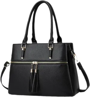 Women Tassels Satchel Bag Top-Handle Bag Shoulder Handbag and Purse Pockets Zipper Leather Crossbody Bag Tote