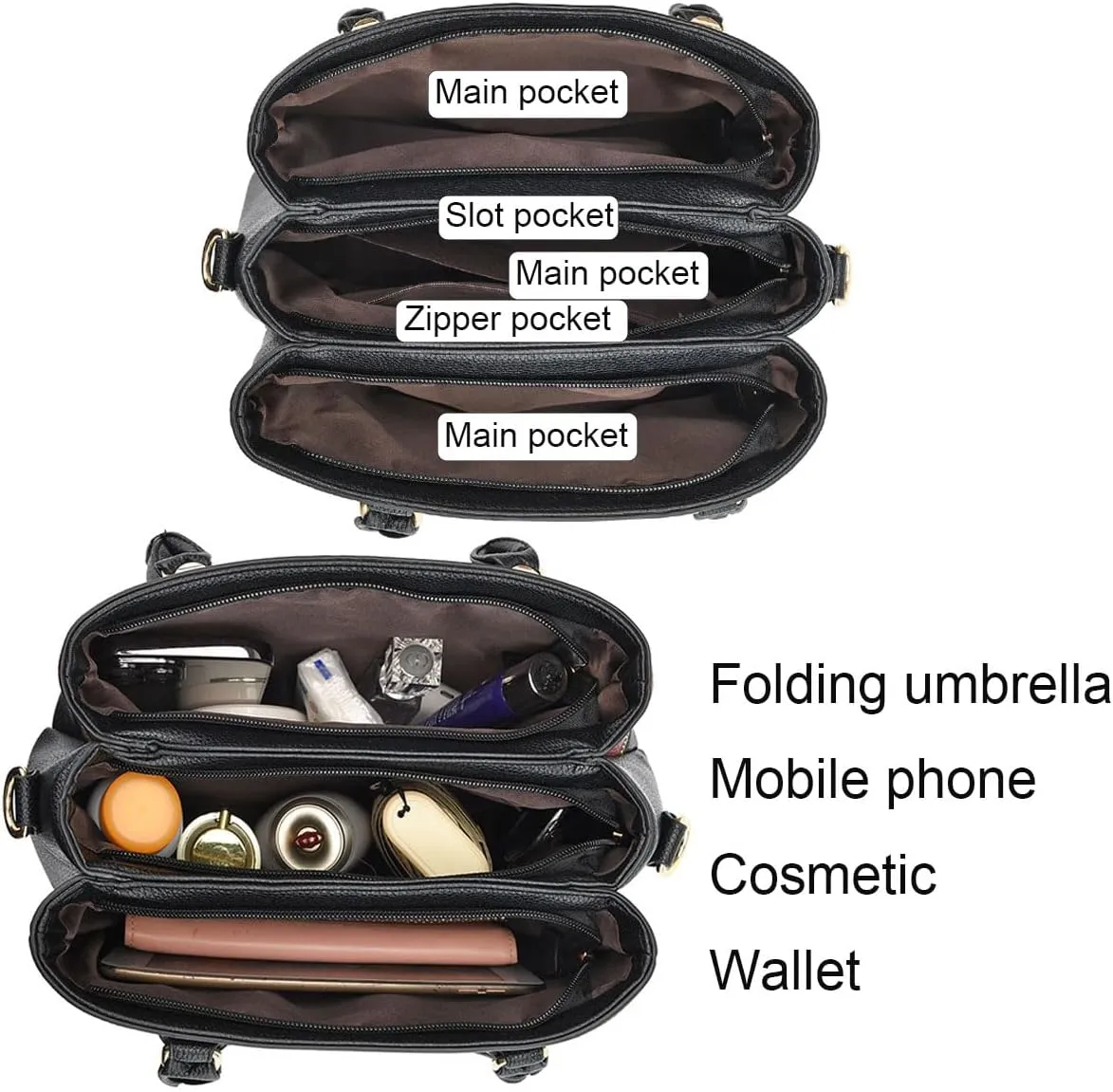 Women Tassels Satchel Bag Top-Handle Bag Shoulder Handbag and Purse Pockets Zipper Leather Crossbody Bag Tote