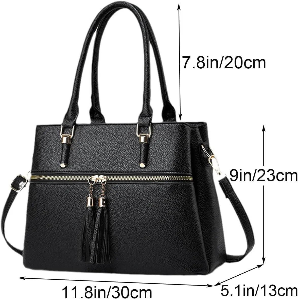 Women Tassels Satchel Bag Top-Handle Bag Shoulder Handbag and Purse Pockets Zipper Leather Crossbody Bag Tote