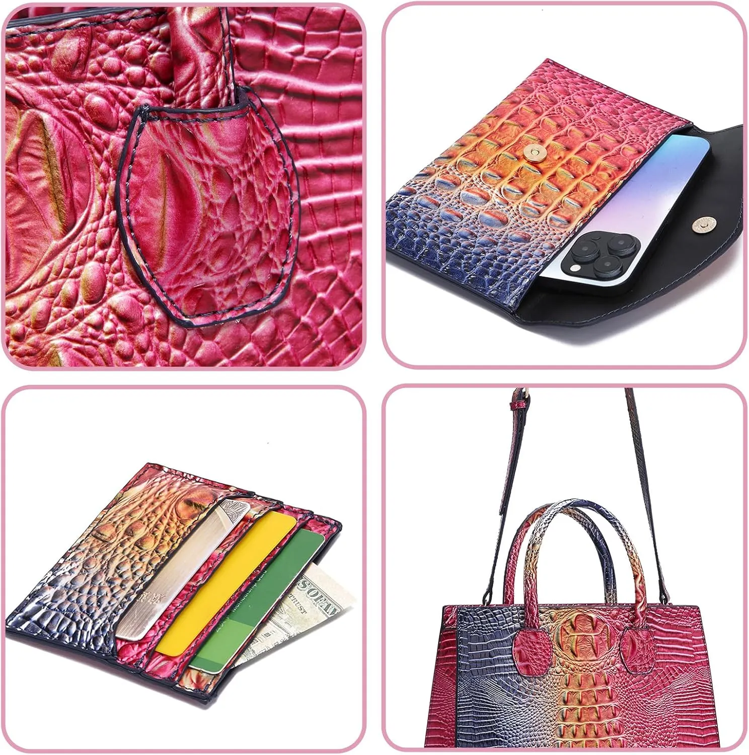 Women Top Handle Crossbody Bag Fashion Crocodile Print Handbag Shoulder Satchel