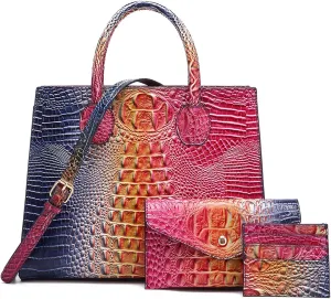 Women Top Handle Crossbody Bag Fashion Crocodile Print Handbag Shoulder Satchel