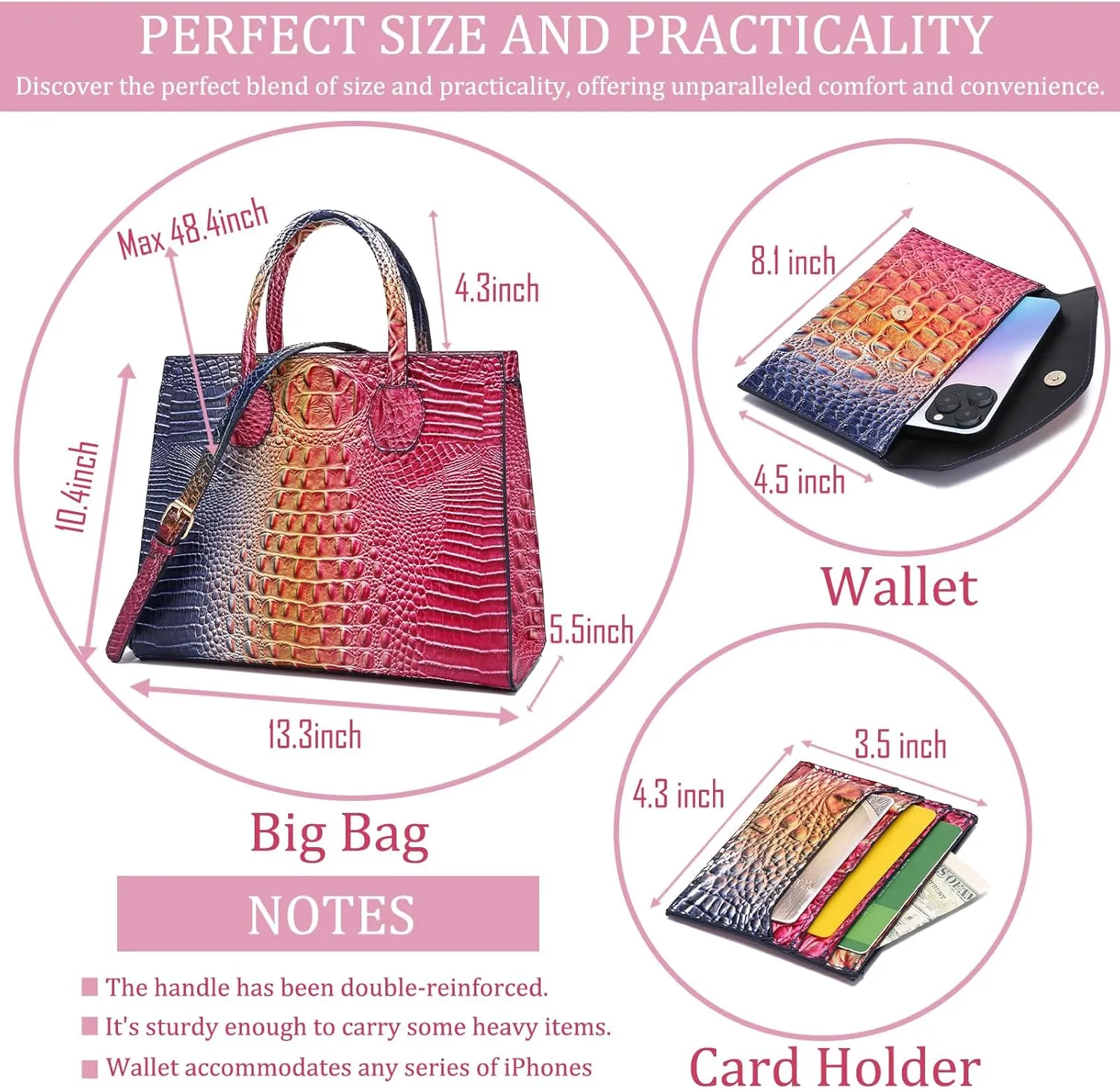 Women Top Handle Crossbody Bag Fashion Crocodile Print Handbag Shoulder Satchel