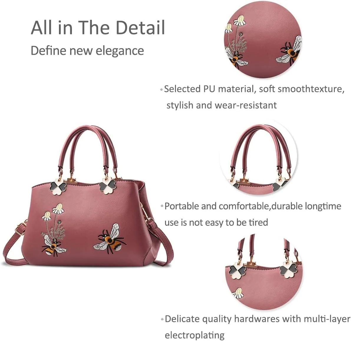 Women Top Handle Handbags Retro Embroidery Crossbody Bag Ladies Fashion Tote Shoulder Bag Purse