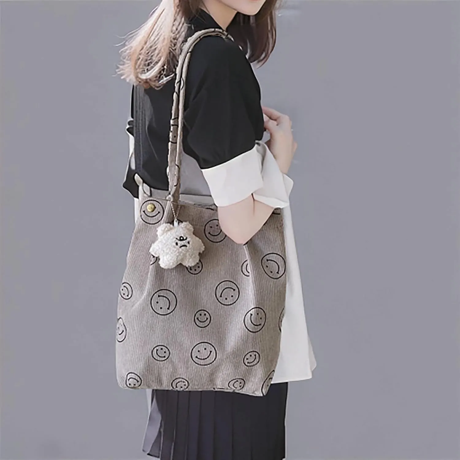 Women Tote Bags Grocery Shoulder Bag Corduroy with Inner Pocket for Work Beach Lunch Travel Shopping Shopper Handbags