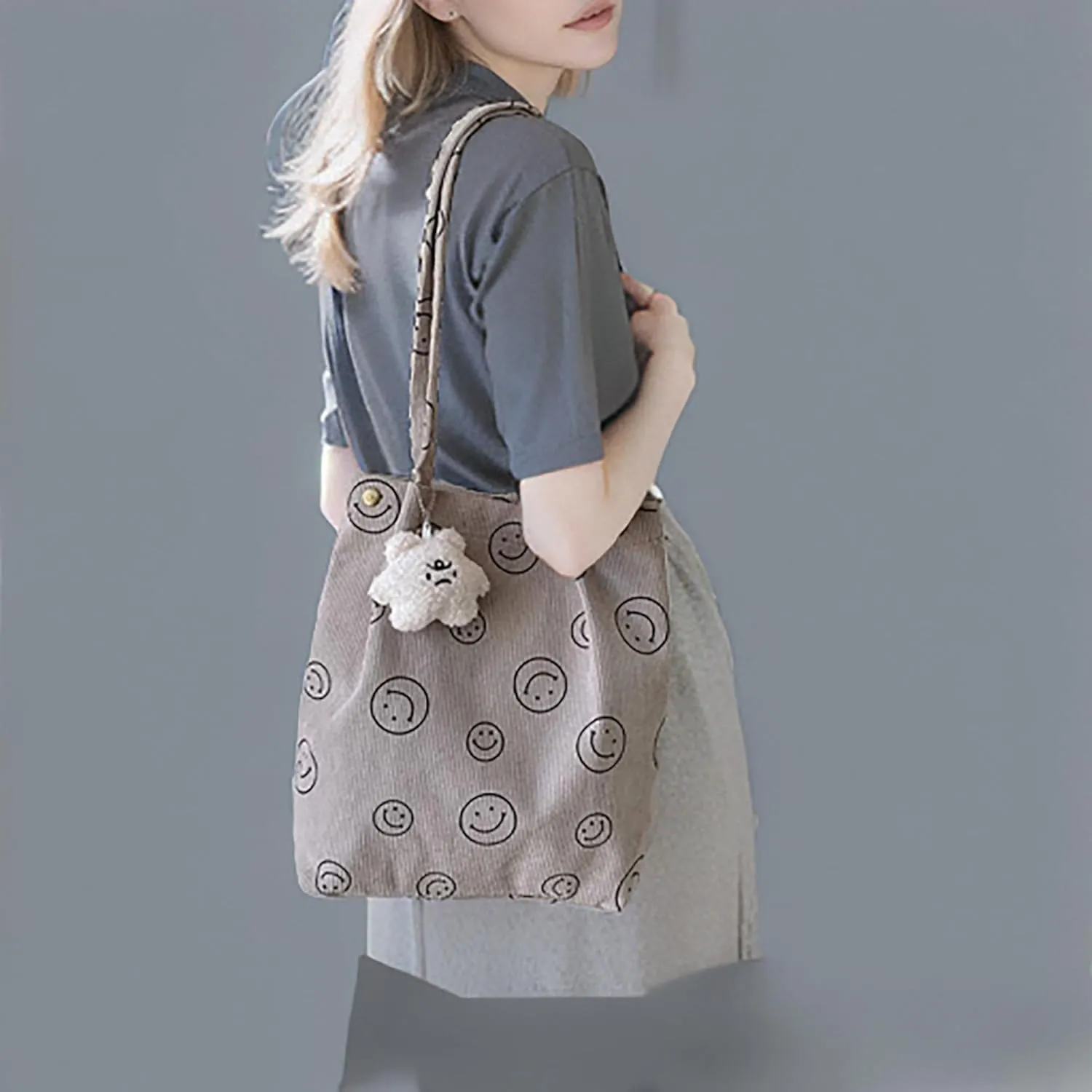 Women Tote Bags Grocery Shoulder Bag Corduroy with Inner Pocket for Work Beach Lunch Travel Shopping Shopper Handbags