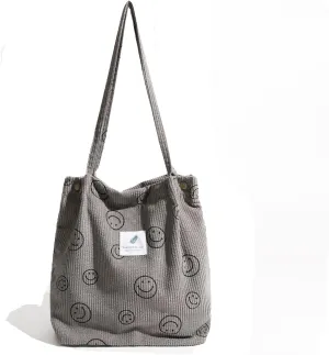 Women Tote Bags Grocery Shoulder Bag Corduroy with Inner Pocket for Work Beach Lunch Travel Shopping Shopper Handbags
