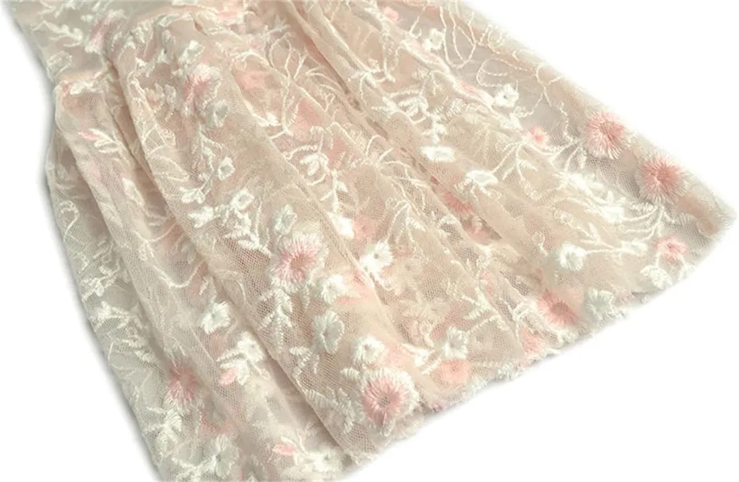 Women Tulle Dress Summer Dress 3/4 Flared Sleeves Sequins Embroidery Mesh Maxi Party Dresses