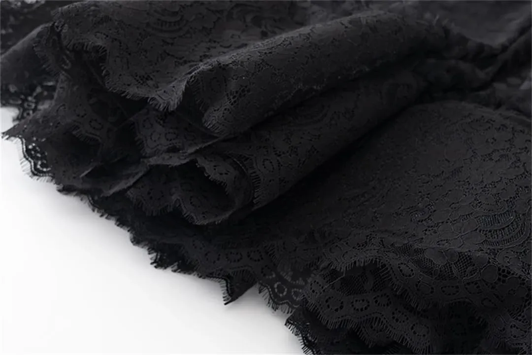 Women Tulle Dress Transparent Crew Neck Solid Vintage Splice Print Elastic Waist Lace Maxi Dress