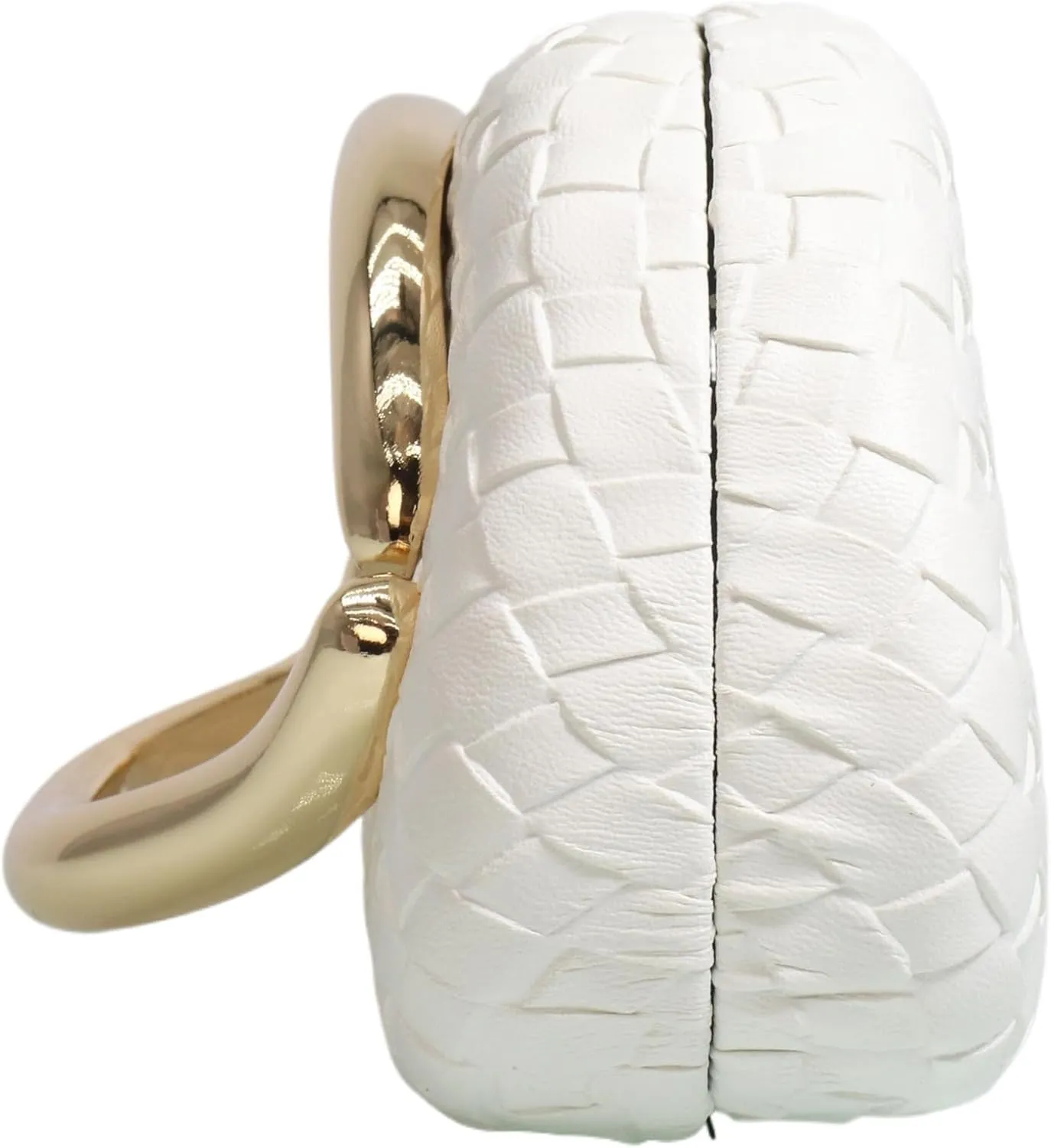 Women Woven PU Leather Clutch Box Metal Handle Evening Bag Trendy Leather Handbag Weave Shoulder Purse for Causal
