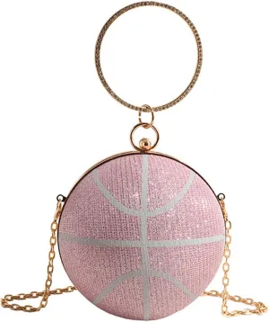 Women's Basketball Mini Round Messenger Bag - Diamond-Encrusted Handbag, Stylish Novelty Purse, Unique Design