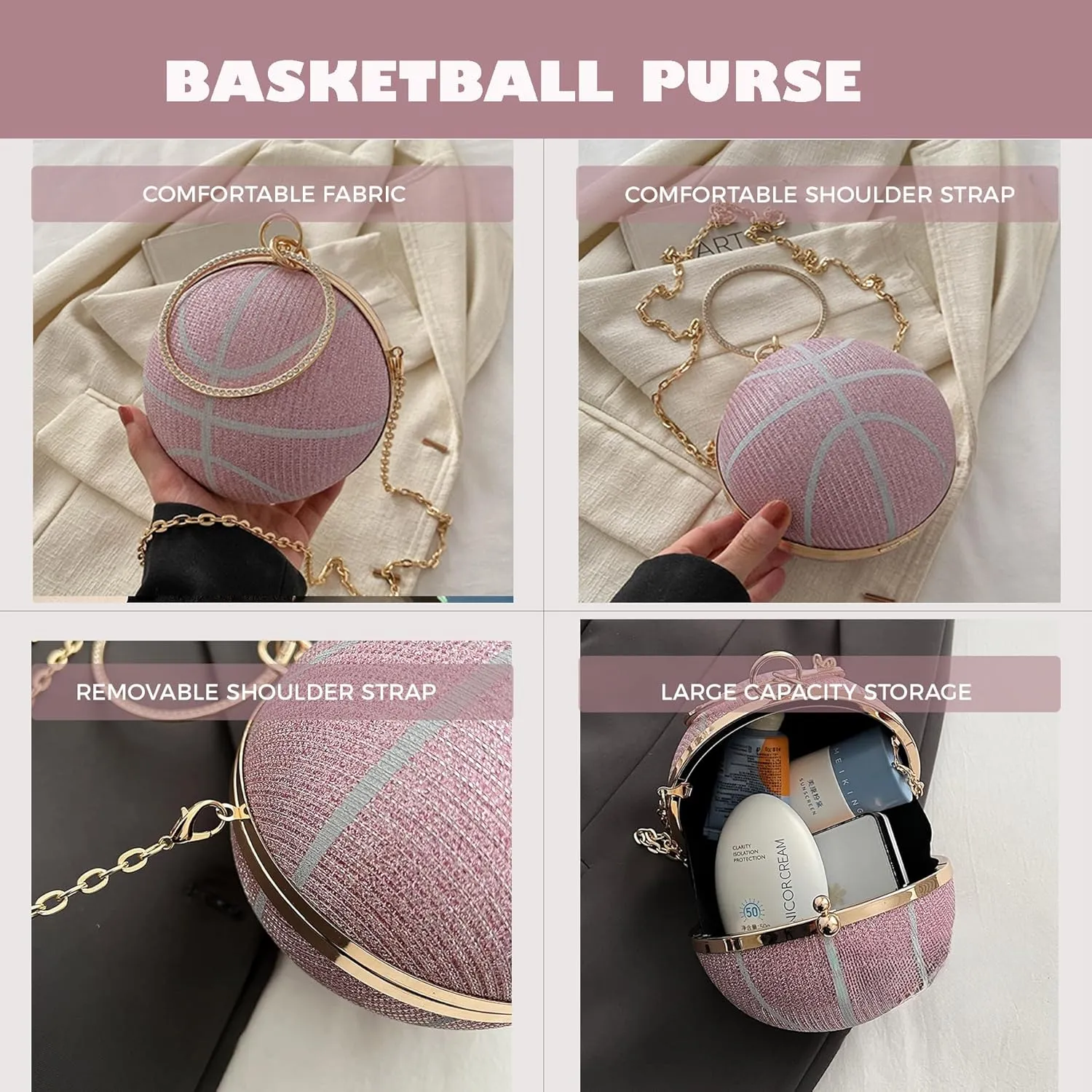 Women's Basketball Mini Round Messenger Bag - Diamond-Encrusted Handbag, Stylish Novelty Purse, Unique Design