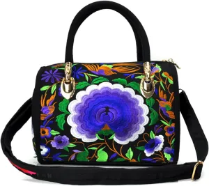 Women's Canvas Top Handle Satchel Bag Flower Embroidery Crossbody Retro Boston Shoulder Bag Ethnic Handbag and Purse，bag2093OWOISS