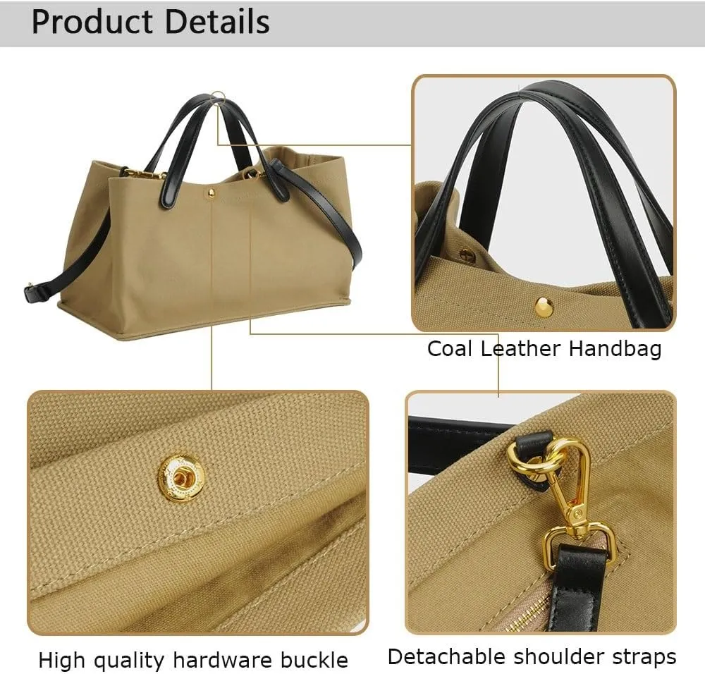 Women's Canvas Tote Bag,Leather Commuting Handbags with Shoulder Strap,Designer Oversized Totes Top Handle Handbag