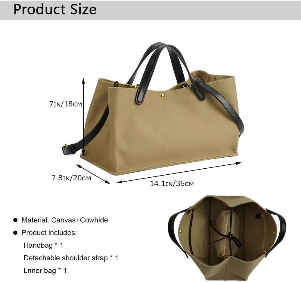 Women's Canvas Tote Bag,Leather Commuting Handbags with Shoulder Strap,Designer Oversized Totes Top Handle Handbag