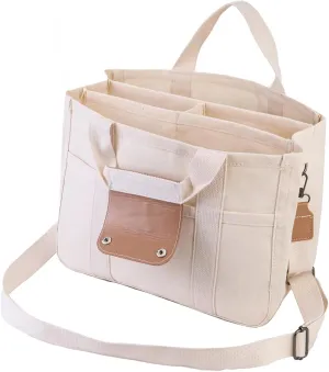 Women's Canvas Tote with Multi Pockets Handbags Shoulder Crossbody Practical Mommy Bags