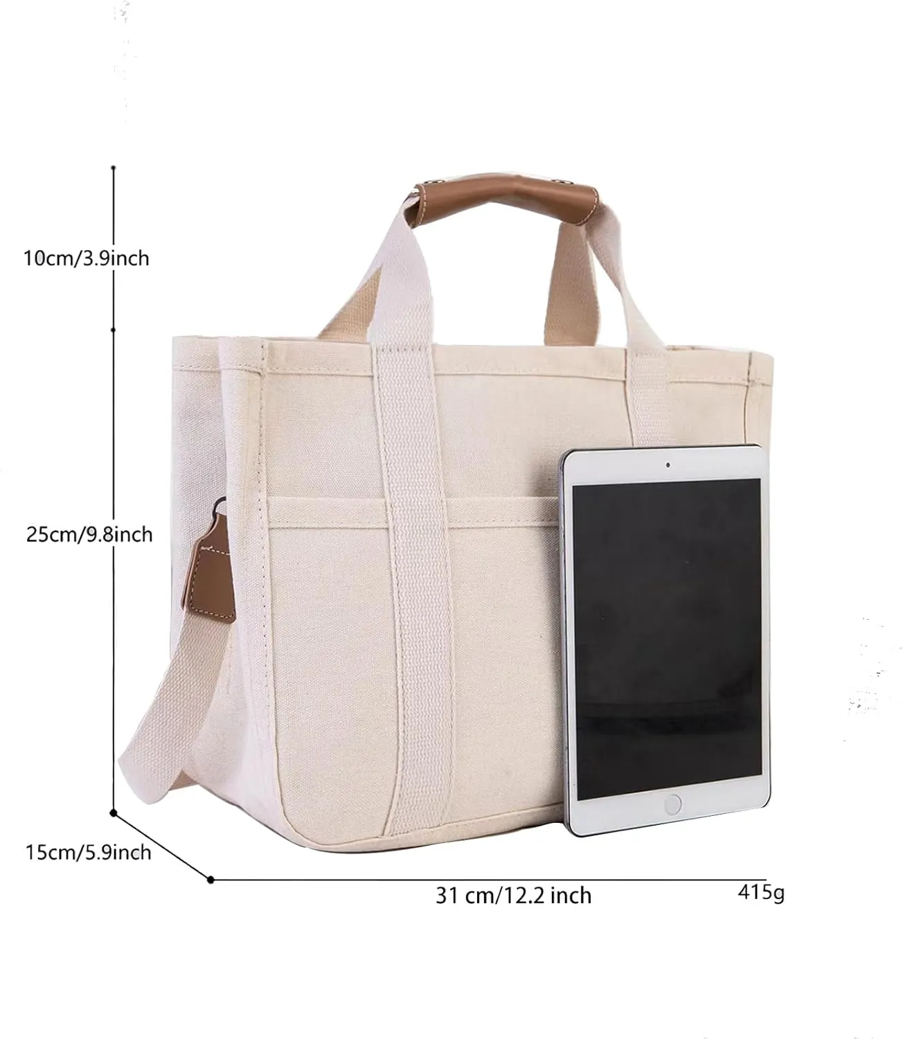 Women's Canvas Tote with Multi Pockets Handbags Shoulder Crossbody Practical Mommy Bags