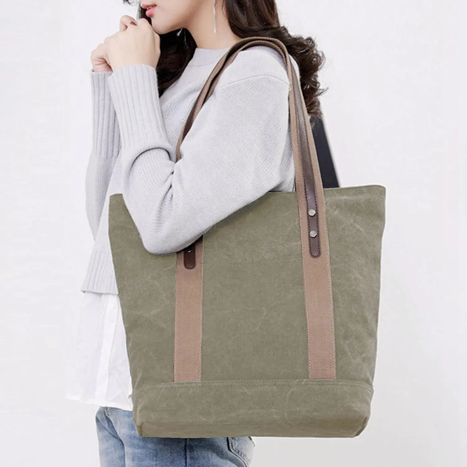 Women's Casual Canvas Handbags Work Tote Purses Shoulder Bags (Brown) One Size