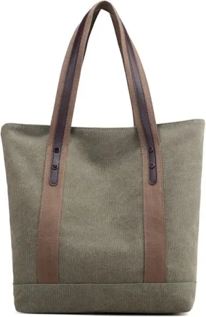 Women's Casual Canvas Handbags Work Tote Purses Shoulder Bags (Brown) One Size