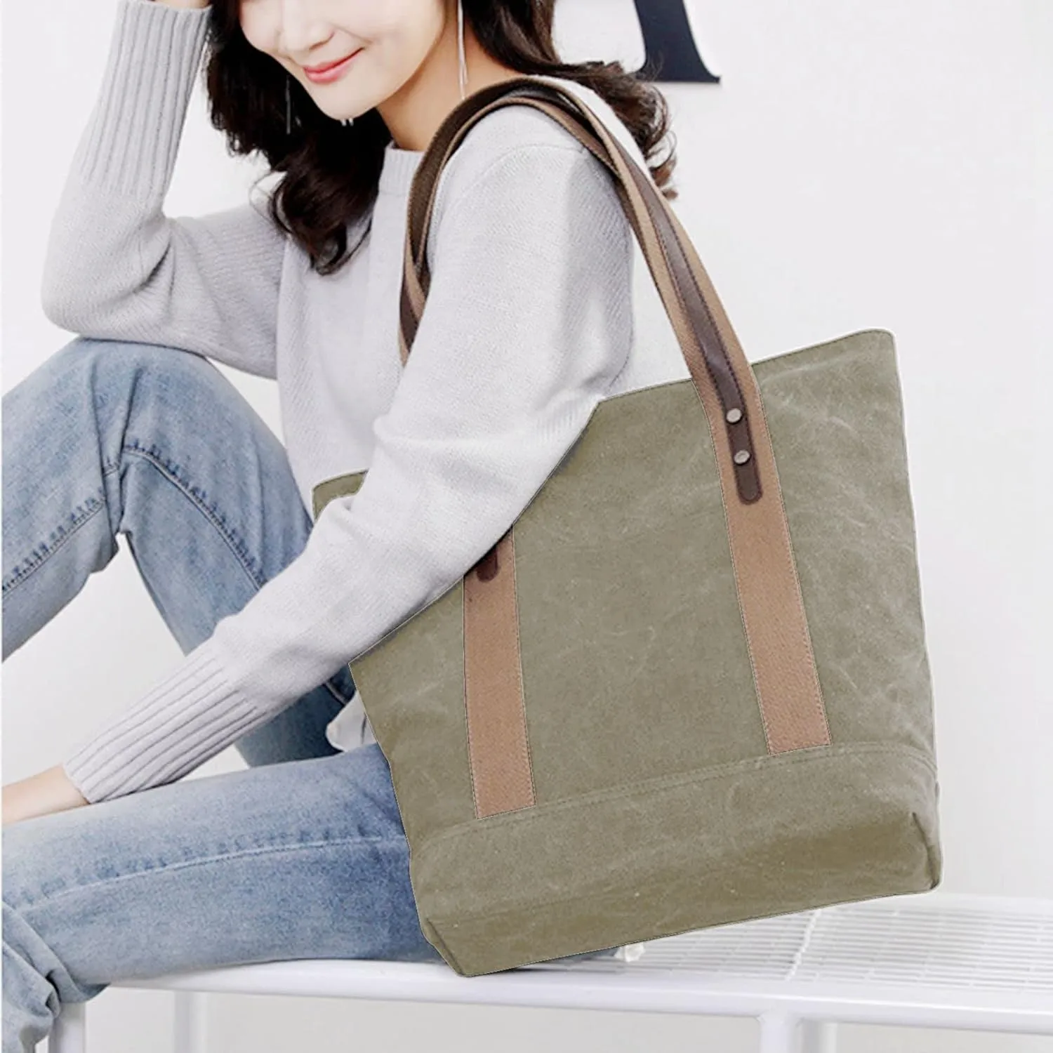 Women's Casual Canvas Handbags Work Tote Purses Shoulder Bags (Brown) One Size