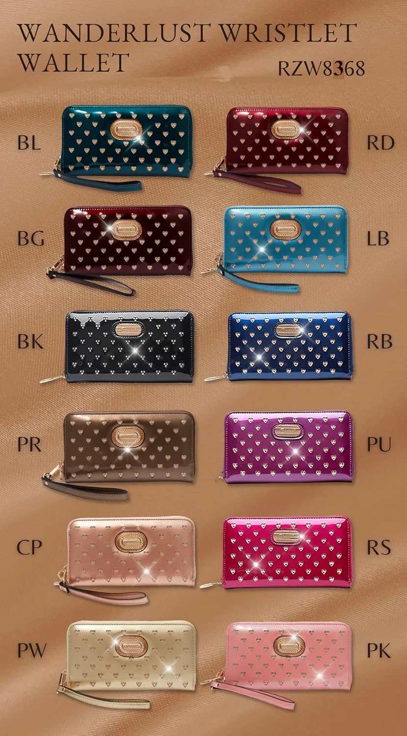 Women's Elegant Handbag – Designer Patent Leather Tote Bag, Heart Studs & Rhinestones, Top Handle with Crossbody Strap
