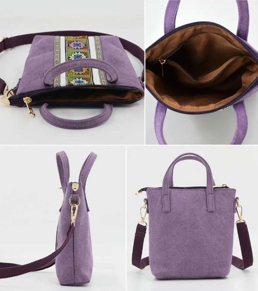 Womens Ethnic Embroidered Crossbody Bag Small Canvas Handbags Phone Pouch Wristlet Bag Coin Shoulder Purse
