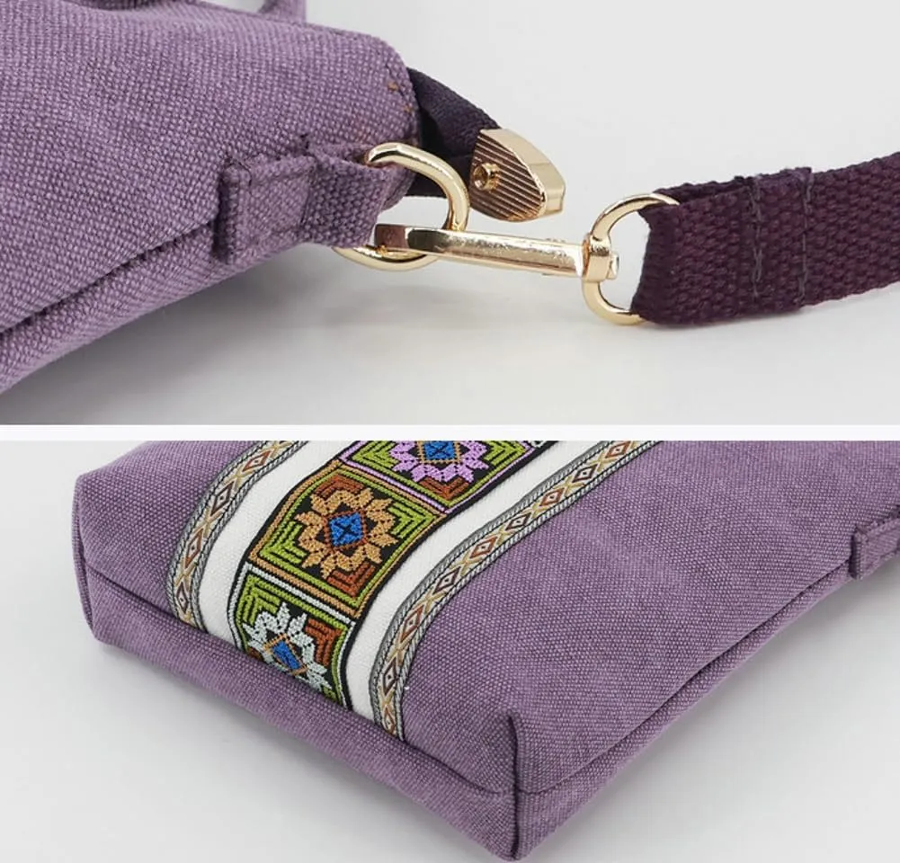 Womens Ethnic Embroidered Crossbody Bag Small Canvas Handbags Phone Pouch Wristlet Bag Coin Shoulder Purse