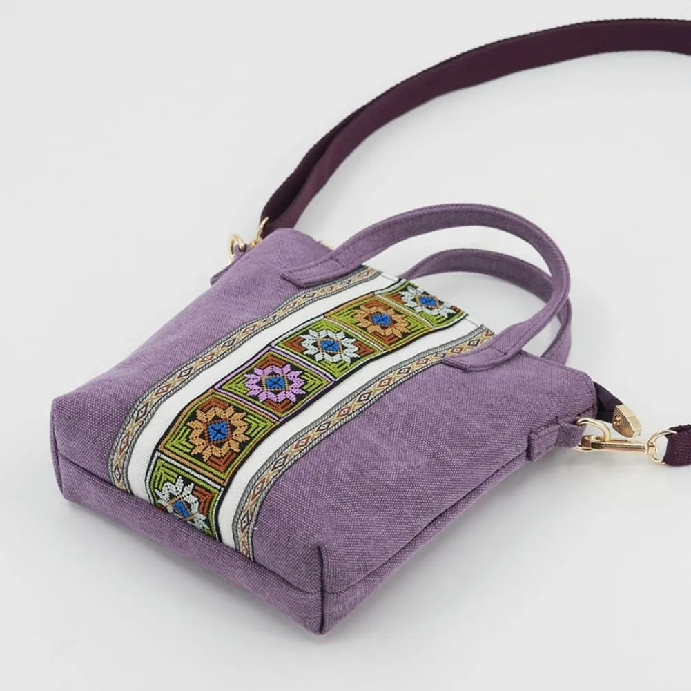 Womens Ethnic Embroidered Crossbody Bag Small Canvas Handbags Phone Pouch Wristlet Bag Coin Shoulder Purse