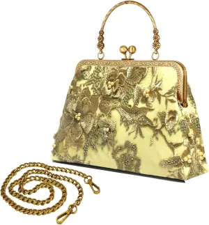 Women's Evening Handbags Floral Purse Vintage Kiss Lock Purses and Handbags Top Handle Beaded Bag
