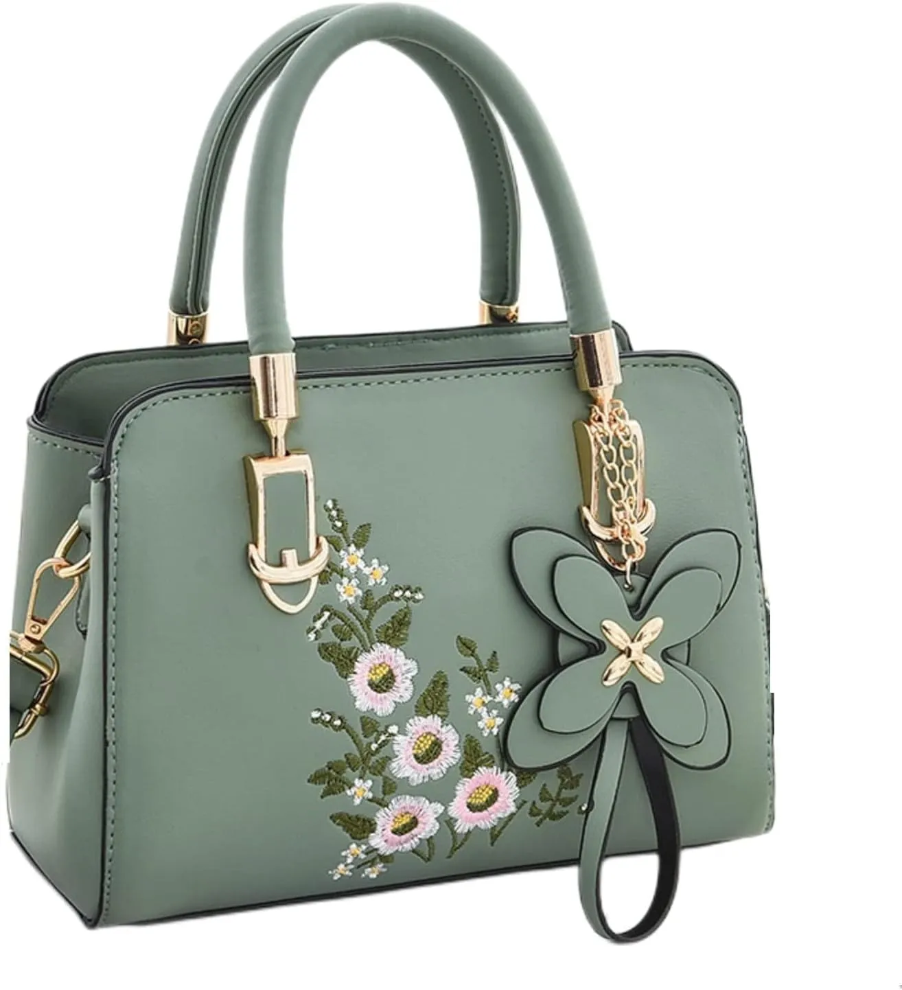 Women's Fashion Leather Handbag, Embroidered Purse Handbag, Lady's Flower Satchel Crossbody Bag Tote Bag