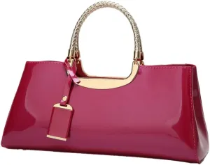 Women's Glossy Patent Vegan Leather Handbag Large Shoulder Tote Bag Ladies Evening Clutch Purse Party Satchel