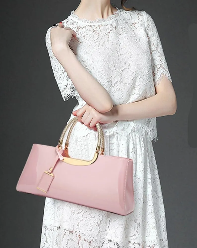 Women's Glossy Patent Vegan Leather Handbag Large Shoulder Tote Bag Ladies Evening Clutch Purse Party Satchel