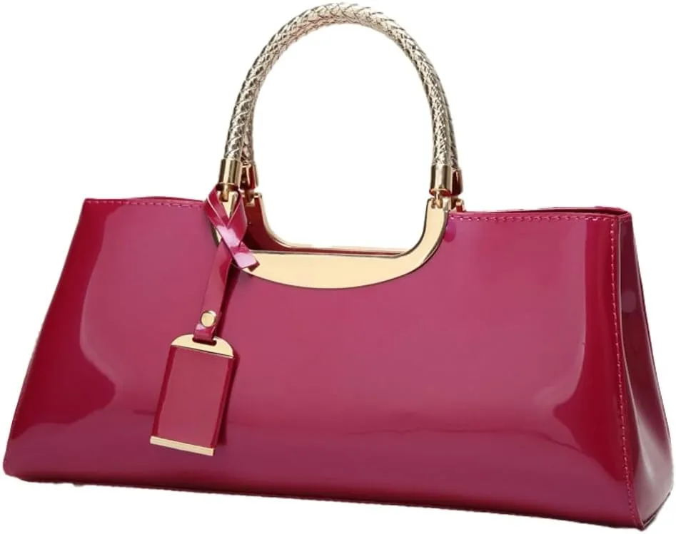 Women's Glossy Patent Vegan Leather Handbag Large Shoulder Tote Bag Ladies Evening Clutch Purse Party Satchel