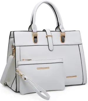 Women's Handbag Flap-over Belt Shoulder Bag Top Handle Tote Satchel Purse Work Bag w/Matching Wristlet