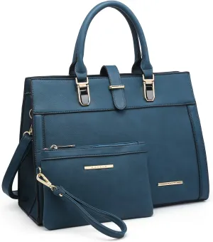 Women's Handbag Flap-over Belt Shoulder Bag Top Handle Tote Satchel Purse Work Bag w/Matching Wristlet