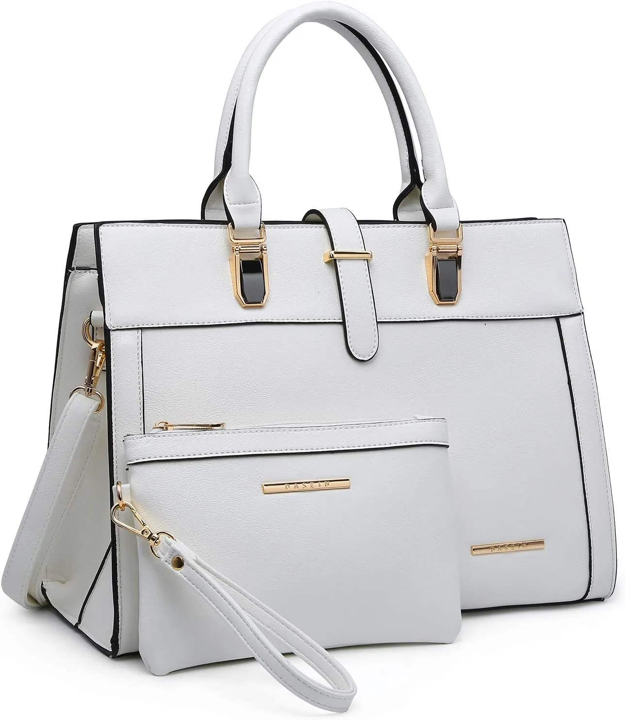 Women's Handbag Flap-over Belt Shoulder Bag Top Handle Tote Satchel Purse Work Bag w/Matching Wristlet