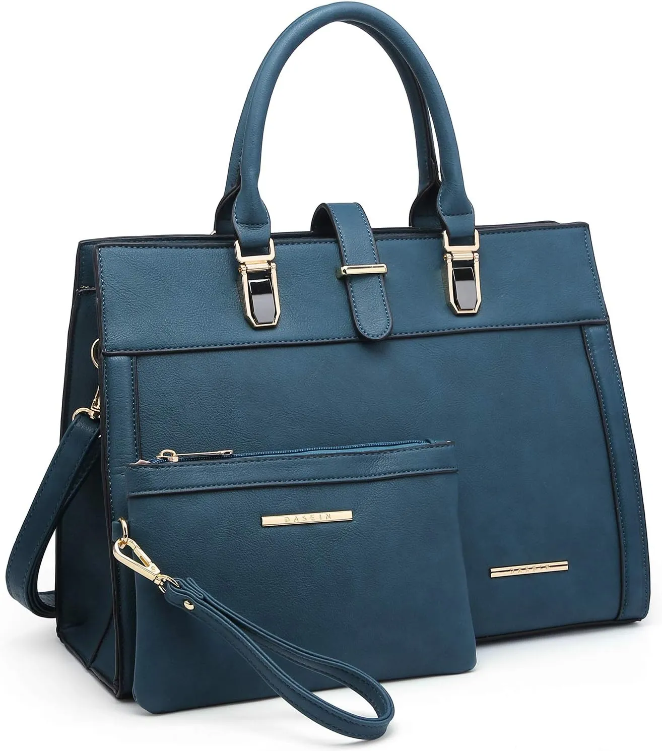 Women's Handbag Flap-over Belt Shoulder Bag Top Handle Tote Satchel Purse Work Bag w/Matching Wristlet