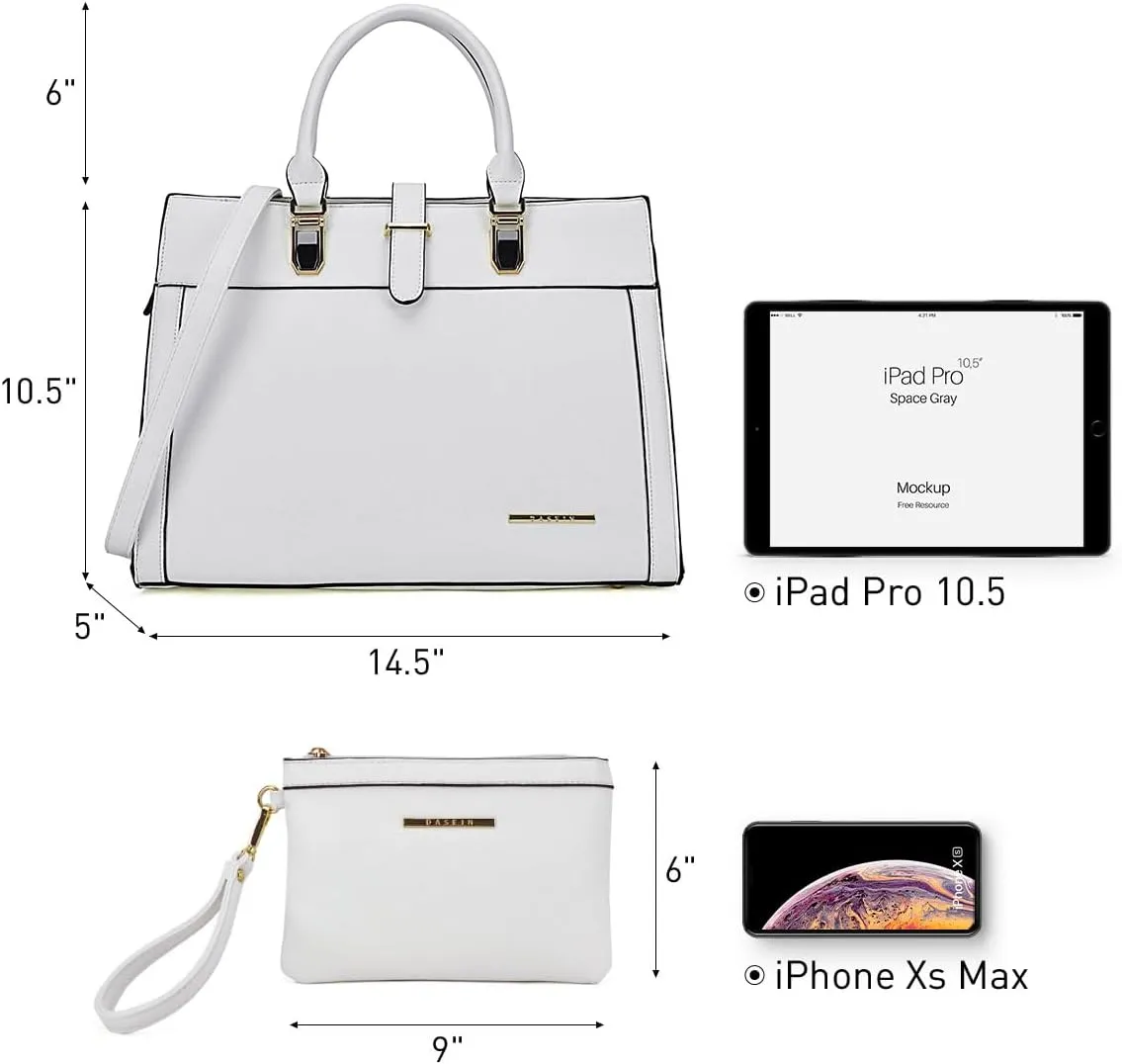 Women's Handbag Flap-over Belt Shoulder Bag Top Handle Tote Satchel Purse Work Bag w/Matching Wristlet