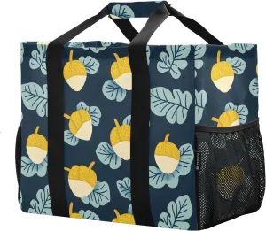 Women's Handbag Large Beach Tote Bag Zippered Handbag Quilted Shoulder Bag for Travel Work Gym Acorn Leaves