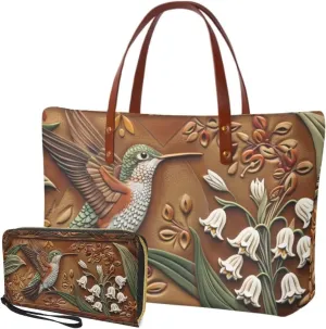 Womens Handbag with Matching Wallet, Large Top Handle Purse Shoulder Tote Bag with PU Clutch Wallet Purse…