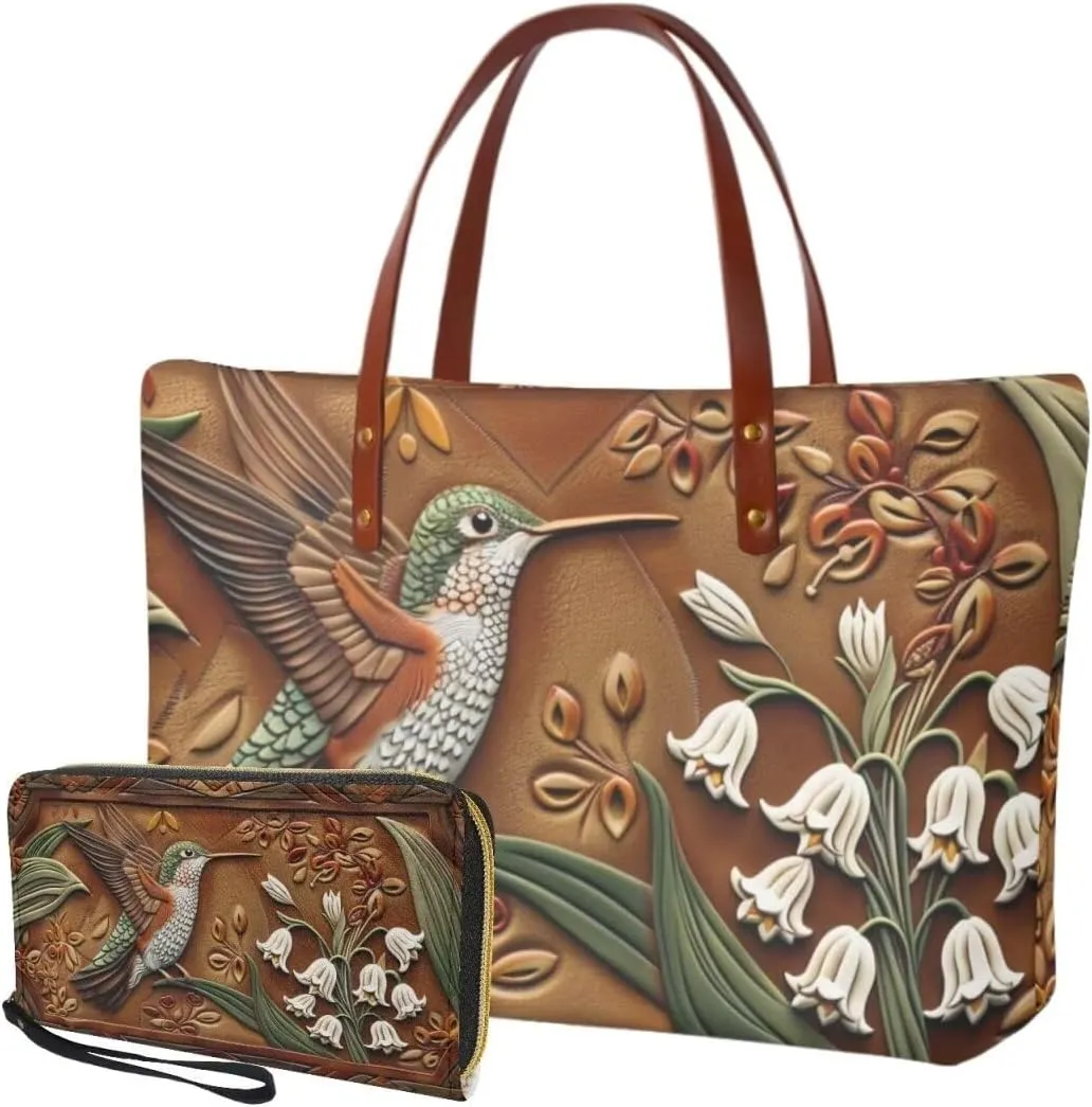 Womens Handbag with Matching Wallet, Large Top Handle Purse Shoulder Tote Bag with PU Clutch Wallet Purse…