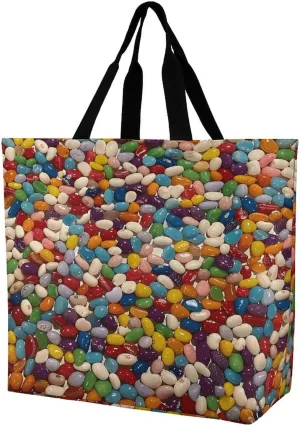 Women's Multi-Functional Shopping Bag，Assorted Jelly Beans Printing Messenger Bag Shoulder Bag for Travel, Work, Shopping & Parties with Inner Pocket, Grocery Bag Lightweight & Water-Resistant