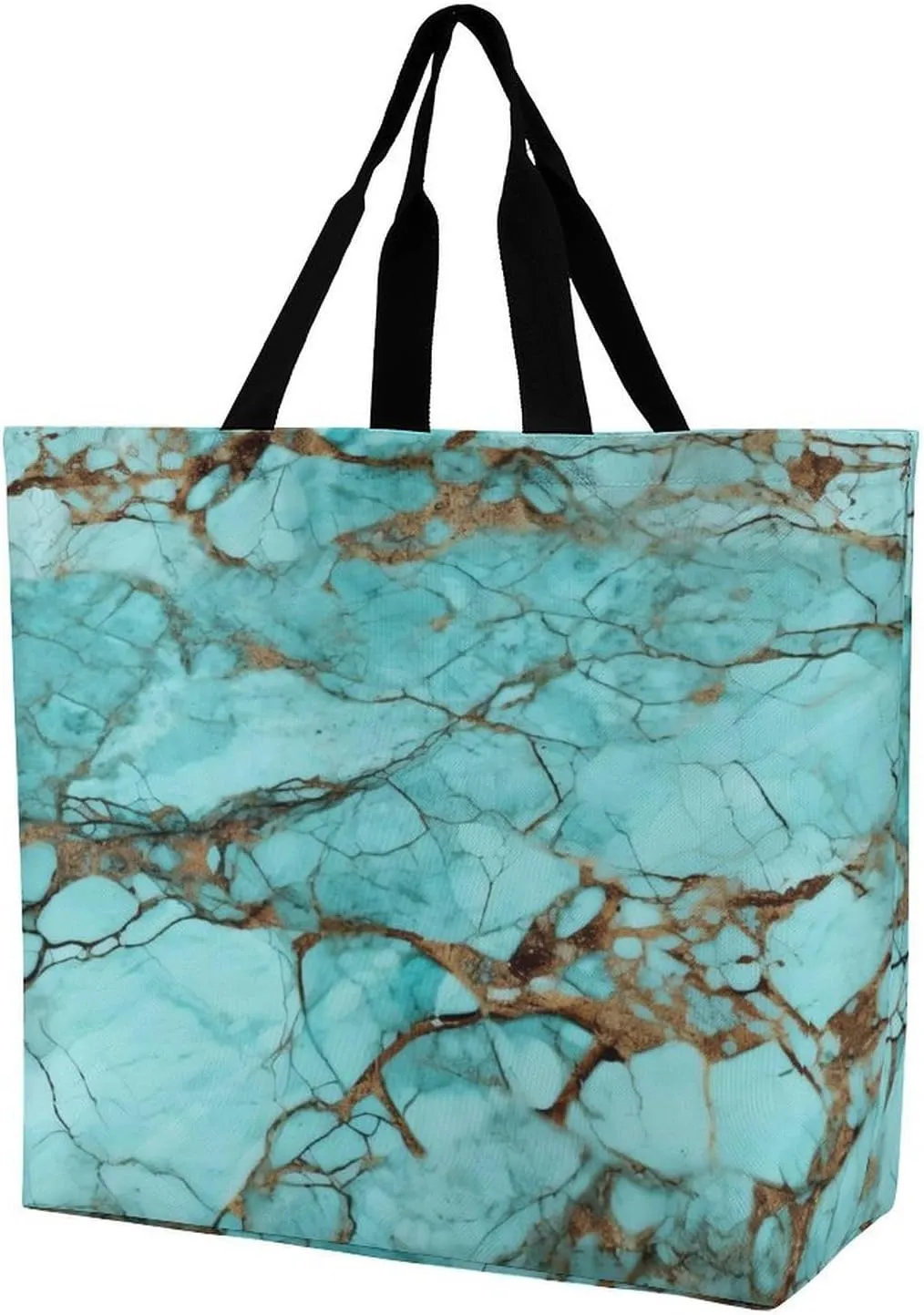Women's Multi-Functional Shopping Bag，Turquoise Marble Printing Messenger Bag Shoulder Bag for Travel, Work, Shopping & Parties with Inner Pocket, Grocery Bag Lightweight & Water-Resistant
