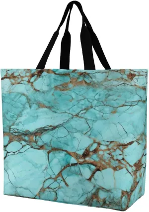 Women's Multi-Functional Shopping Bag，Turquoise Marble Printing Messenger Bag Shoulder Bag for Travel, Work, Shopping & Parties with Inner Pocket, Grocery Bag Lightweight & Water-Resistant