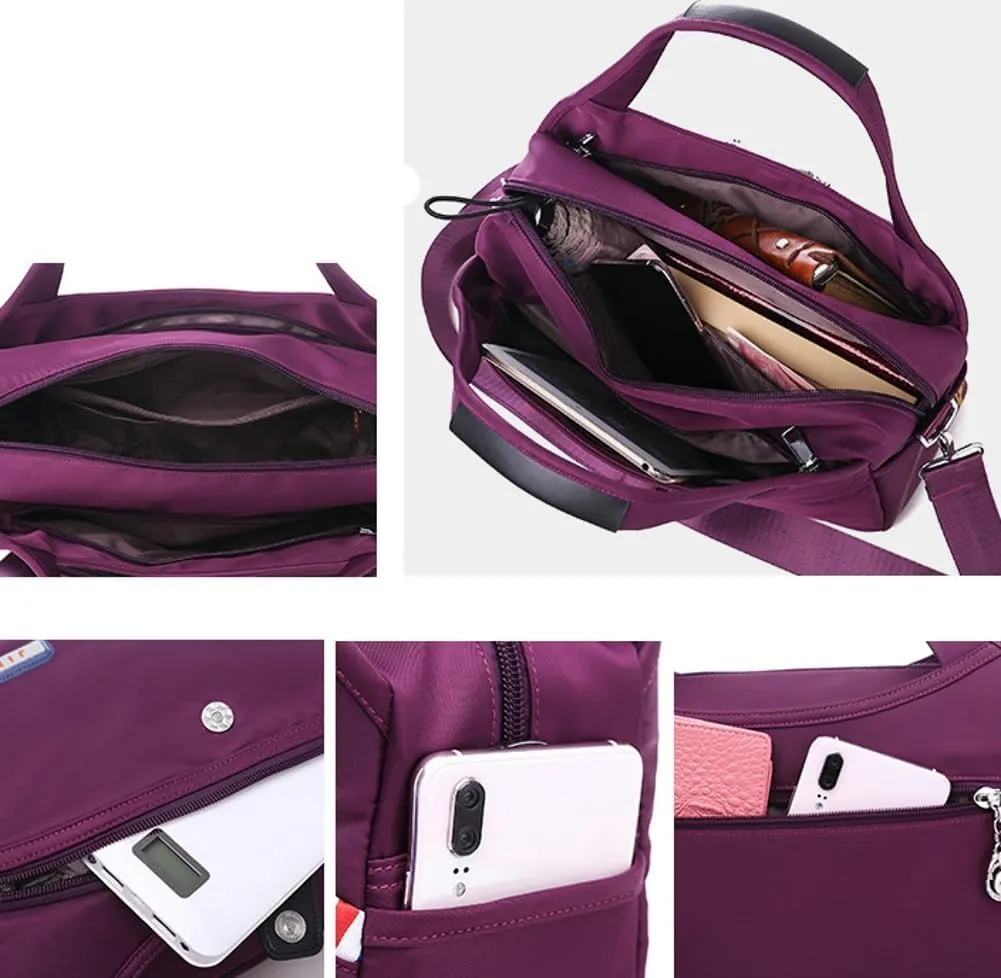 Women's Nylon Handbag Casual Shoulder Crossbody Bag Small Totes Lightweight Multi Pocket Purse for Travel