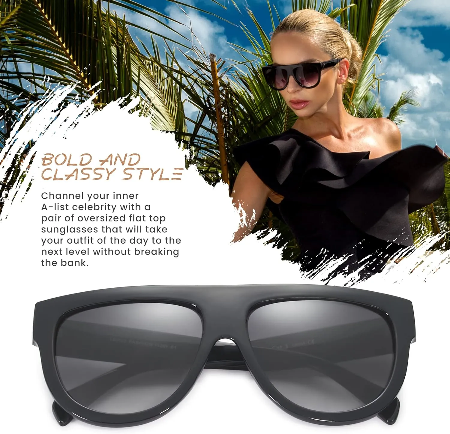 Women's Oversized Flat Top Fashion Sunglasses Trendy Big Square Designer Retro Sun Glasses Shades